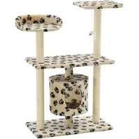 The Living Store Arbre à chat Sisal 95 cm Beige Impression pattes