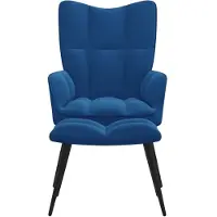 The Living Store fauteuil de relaxation avec tabouret en velours bleu