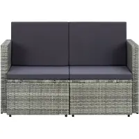 The Living Store Canapé de jardin 2 places avec coussins Gris Poly Rattan