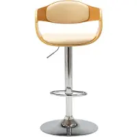 The Living Store Tabouret de bar Crème Bois courbé et similicuir