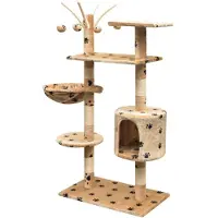 The Living Store Arbre à chat 125 cm Beige avec impression de pattes