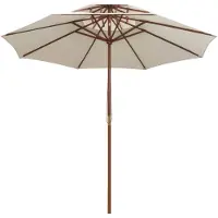 The Living Store parasol double pont 270×270 cm mât en bois blanc crème