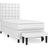 The Living Store Lit Boxspring avec matelas Blanc 90x200 cm Similicuir