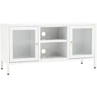 The Living Store Armoire TV blanche 105x35x52 cm Acier et verre