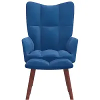 The Living Store fauteuil de relaxation avec tabouret en velours bleu