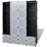 The Living Store Armoire modulaire avec 18 compartiments noir/blanc 37x146x180,5cm