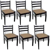The Living Store Chaises de salle à manger 6 pcs. Marron bois massif et velours