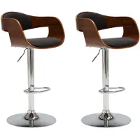 The Living Store Tabouret de bar 2 pcs. Gris Bois courbé et tissu