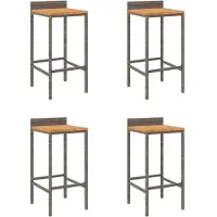 The Living Store Tabouret de bar 4 pcs. Gris Poly rotin et acacia massif
