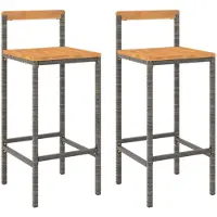 The Living Store Tabouret de bar 2 pcs. Gris Poly rotin et acacia massif