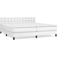 The Living Store Lit Boxspring avec matelas Blanc 200x200 cm Similicuir