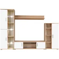 The Living Store Meuble TV avec luminaires LED Chêne Sonoma et blanc