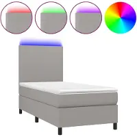The Living Store Lit Boxspring avec matelas & LED Gris clair 80x200 cm Tissu