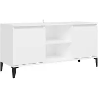 The Living Store Armoire TV avec pieds métalliques blanc 103,5x35x50 cm