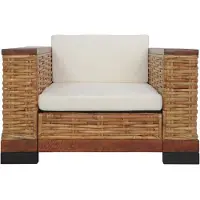 The Living Store Fauteuil avec coussins Marron Naturel Rotin