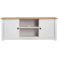 The Living Store Armoire TV Blanc 120x40x50 cm Pin massif de Panama