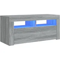 The Living Store Armoire TV avec lampes LED Gris Sonoma 90x35x40 cm