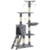 The Living Store Arbre à chat Sisal 138 cm Gris Imprimé pattes