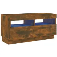 The Living Store Armoire TV avec lampes LED Chêne fumé 80x35x40 cm