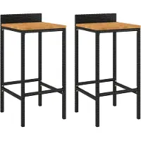 The Living Store Tabouret de bar 2 pcs noir poly rotin et acacia massif