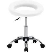 The Living Store Tabouret de travail sur roulettes Blanc Similicuir