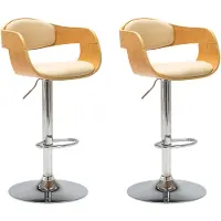 The Living Store Tabouret de bar 2 pcs. Crème Bois courbé et similicuir