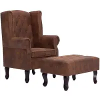 The Living Store Fauteuil Chesterfield et pouf en daim marron