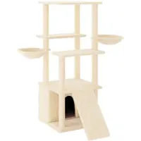 The Living Store Arbre à chat avec colonnes à griffer en sisal Crème 133 cm
