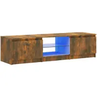 The Living Store Armoire TV avec lampes LED Chêne fumé 140x40x35,5 cm