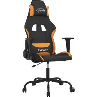 The Living Store Fauteuil gaming avec fonction massage, tissu noir et orange