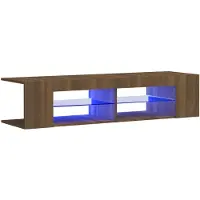 The Living Store Armoire TV avec luminaires LED brun imitation chêne 135x39x30 cm