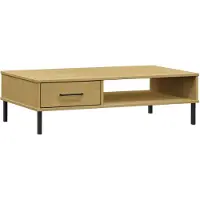 The Living Store Table basse OSLO avec pieds en métal Marron Pin massif