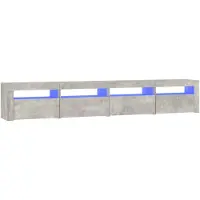 The Living Store Armoire TV avec lampes LED gris béton 240x35x40 cm