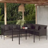 The Living Store Canapé de jardin en L avec coussins Noir Poly Rattan
