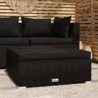 The Living Store Tabouret de jardin avec coussin Noir 70x70x30 cm Poly rotin