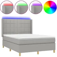 The Living Store Lit Boxspring avec matelas & LED Gris clair 140x190 cm Tissu