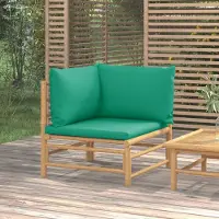 The Living Store Canapé d'angle de jardin avec coussins verts en bambou