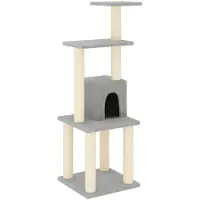The Living Store Arbre à chat avec colonnes à griffer en sisal gris clair 105 cm