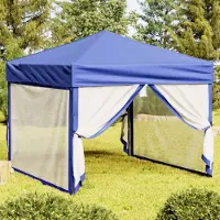 The Living Store Tente de réception pliable avec parois latérales bleu 3x3 m