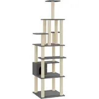 The Living Store Arbre à chat avec colonnes à griffer en sisal Gris foncé 183 cm