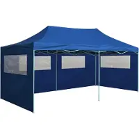 The Living Store Tente de réception professionnelle Pliable avec 4 parois latérales 3×6m Acier bleu