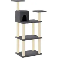 The Living Store Arbre à chat avec colonnes à griffer en sisal Gris foncé 119 cm