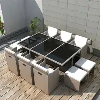 The Living Store Salon de jardin 11 pièces avec coussins Poly Rattan Beige