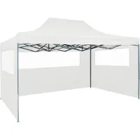 The Living Store Tente de réception professionnelle Pliable avec 3 parois latérales 3×4m Acier blanc