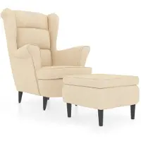 vidaXL Fauteuil à oreilles avec pouf crème velours