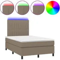 vidaXL Lit Boxspring avec matelas & LED Taupe 120x200 cm Tissu