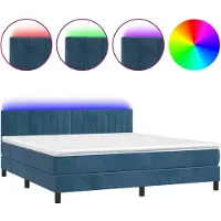 vidaXL Lit boxspring avec matelas & LED bleu foncé 180x200 cm velours