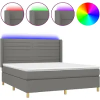 vidaXL Lit boxspring avec matelas & LED gris foncé 160x200 cm Tissu