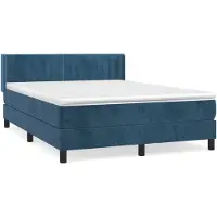 vidaXL Lit boxspring avec matelas bleu foncé 140x190 cm velours