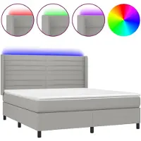 vidaXL Lit boxspring avec matelas & LED gris clair 160x200 cm Tissu